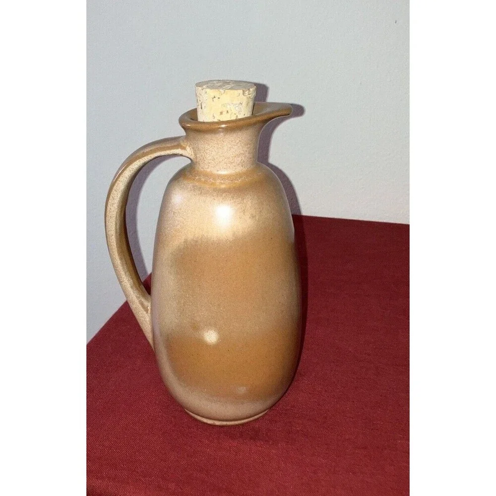 Vintage '50s Frankoma Plainsman Pitcher/Jug with Cork #835 Brown Glossy 8